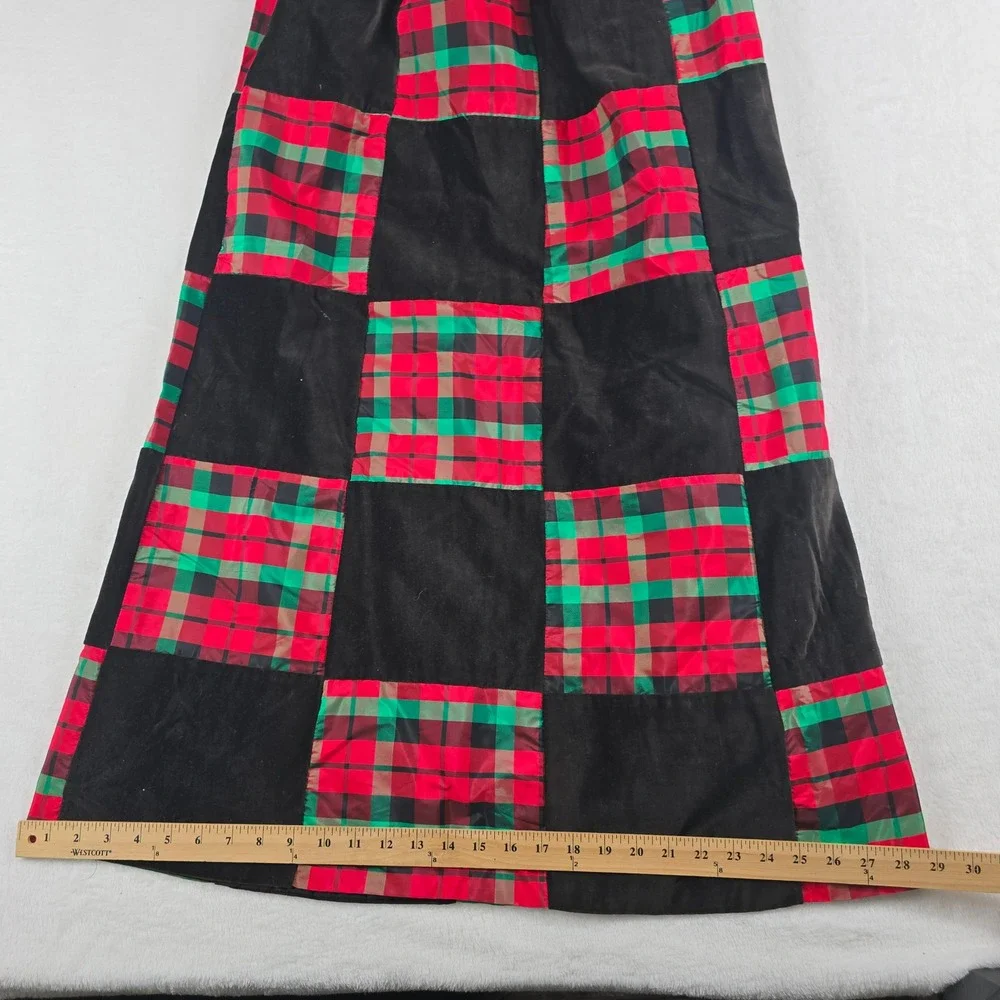 Vintage Mr. Hank Velvet Plaid Patchwork Maxi Skirt Sash Black Red Green Holiday